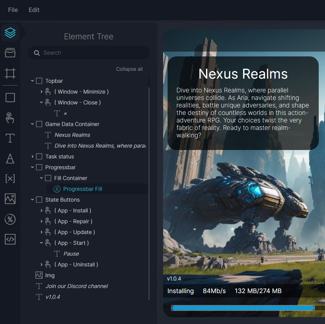 The Visual Launcher Builder with a launcher preview and a properties panel